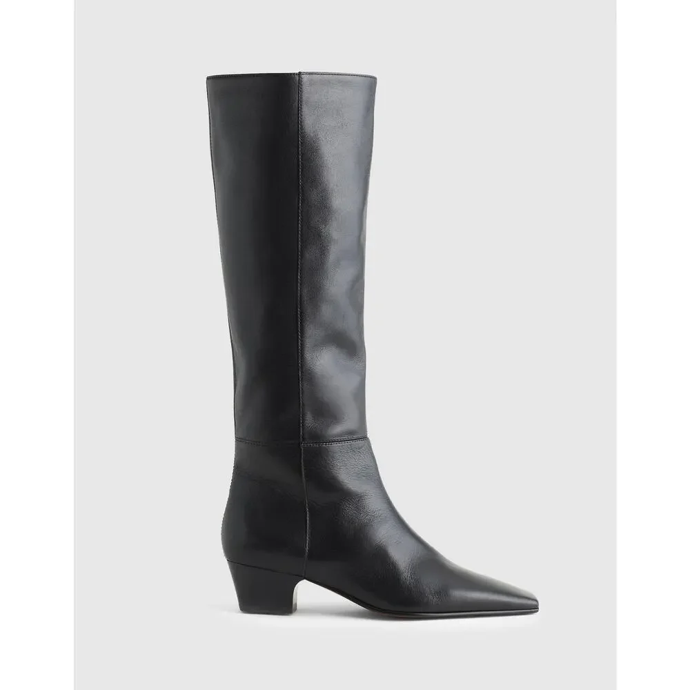 Madewell The Lexie Tall Boot Square Toe Block Heel Leather Black Size 9 NWOB